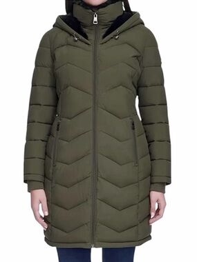 NEW Andrew Marc Women’s Oxblood Olive Faux Fur Parka Hooded Jacket/Coat, Size S